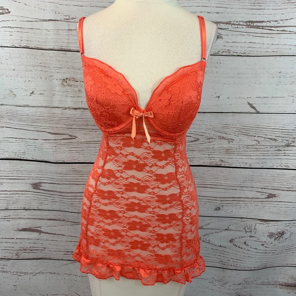 Native Intimates coral negligee lace nighty